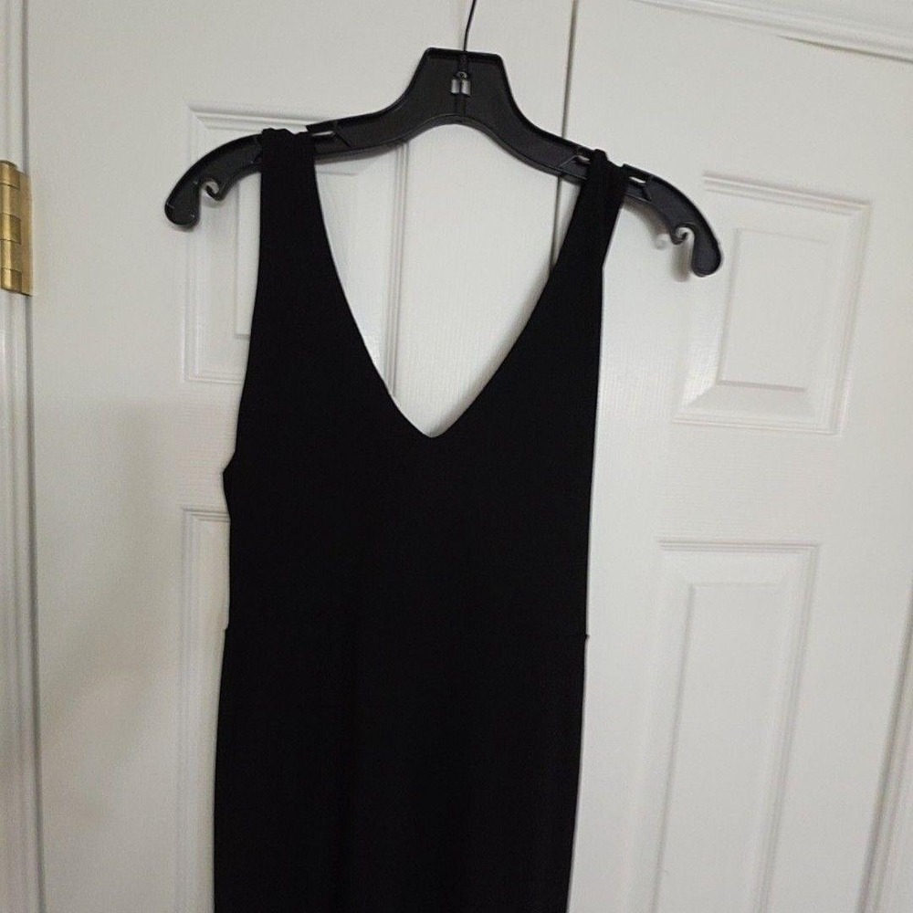 Lush Dress Womens L Black Ruched V Neck Sleeveless Midi Sheath Jersey Party - Picture 8 of 12